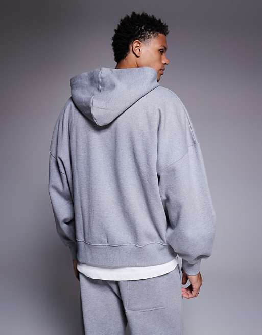 ASOS DESIGN Premium Heavyweight Extreme Oversized Zip Through Hoodie In 400gsm Grey Marl