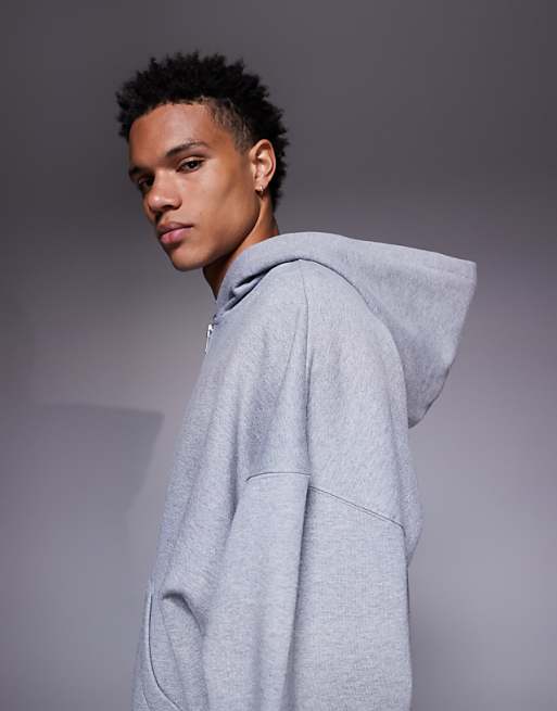 ASOS DESIGN Premium Heavyweight Extreme Oversized Zip Through Hoodie In 400gsm Grey Marl