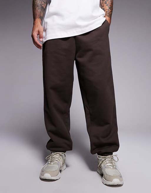 ASOS DESIGN premium heavyweight oversized joggers in 400gsm in brown