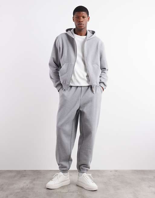 ASOS DESIGN premium heavyweight oversized joggers in 400gsm in grey marl