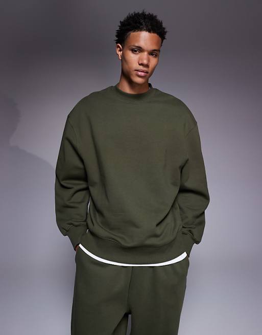 ASOS DESIGN premium heavyweight oversized sweatshirt in 400 gsm khaki