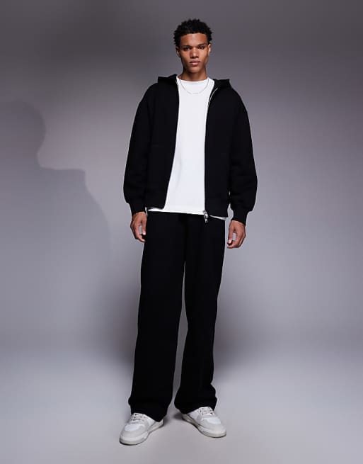 ASOS DESIGN Premium Heavyweight Oversized Zip Through Hoodie In 400gsm In Black