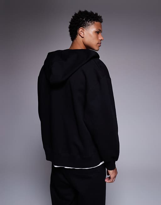 ASOS DESIGN Premium Heavyweight Oversized Zip Through Hoodie In 400gsm In Black