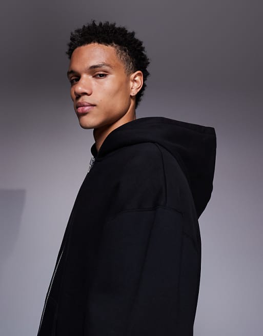 ASOS DESIGN Premium Heavyweight Oversized Zip Through Hoodie In 400gsm In Black