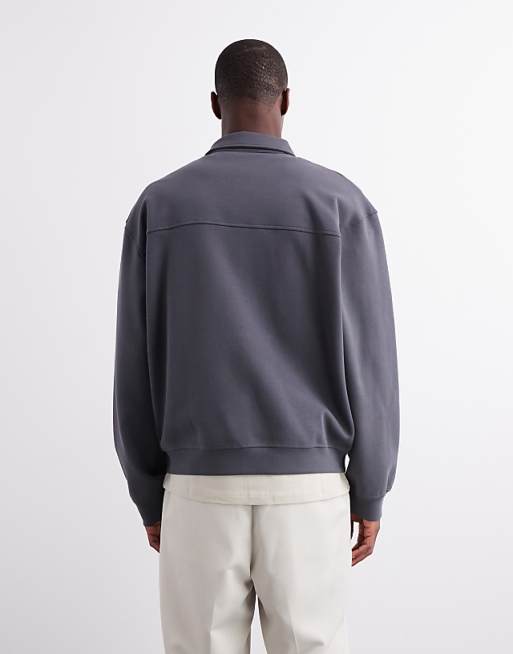 ASOS DESIGN Premium Heavyweight Oversized Zip Through Jersey Shacket In 400gsms In Charcoal