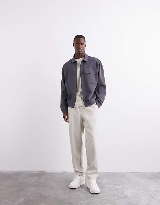 ASOS DESIGN Premium Heavyweight Oversized Zip Through Jersey Shacket In 400gsms In Charcoal