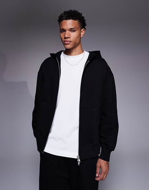 ASOS DESIGN premium heavyweight oversized zip through hoodie in 400gsm in black