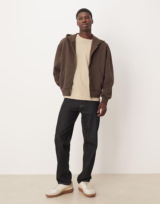 ASOS DESIGN Premium Heavyweight Ovesized Boxy Zip Through Hoodie In 400gsms In Brown