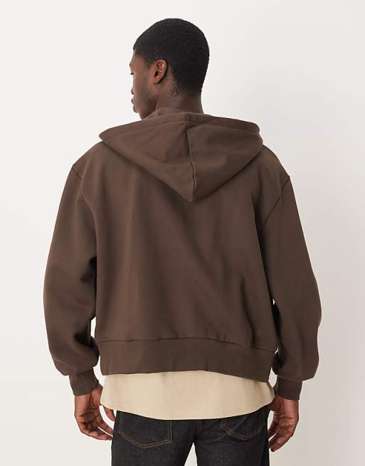 ASOS DESIGN Premium Heavyweight Ovesized Boxy Zip Through Hoodie In 400gsms In Brown