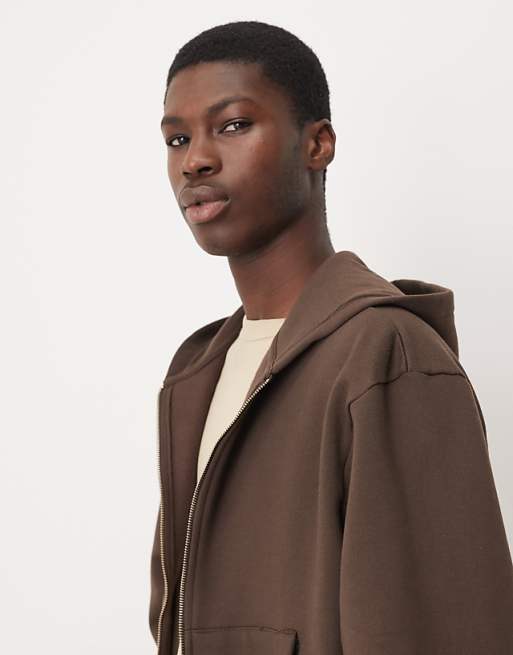 ASOS DESIGN Premium Heavyweight Ovesized Boxy Zip Through Hoodie In 400gsms In Brown