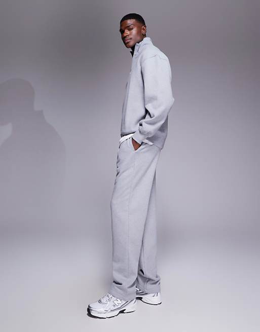 ASOS DESIGN Premium Heavyweight Straight Leg Joggers In 400gsm In Grey Marl