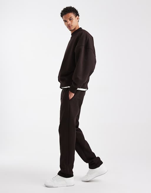 ASOS DESIGN Premium Heavyweight Straight Leg Jogger In 400gsm Brown