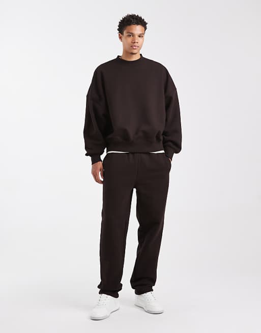 ASOS DESIGN premium heavyweight straight leg jogger in 400gsm brown