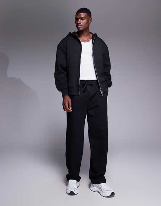 ASOS DESIGN premium heavyweight straight leg joggers in 400gsm in black