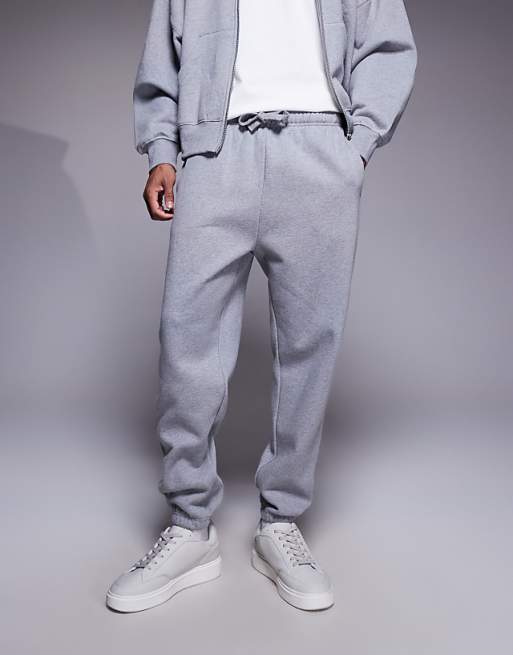 ASOS DESIGN Premium Heavyweight Tapered Joggers In 400gsm In Grey Marl