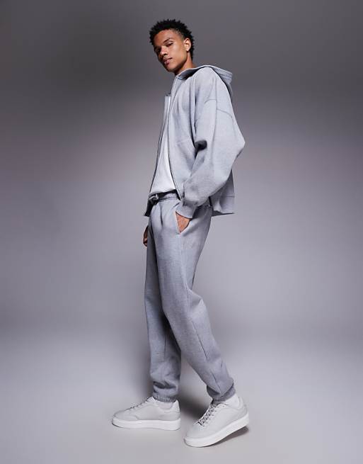 ASOS DESIGN Premium Heavyweight Tapered Joggers In 400gsm In Grey Marl