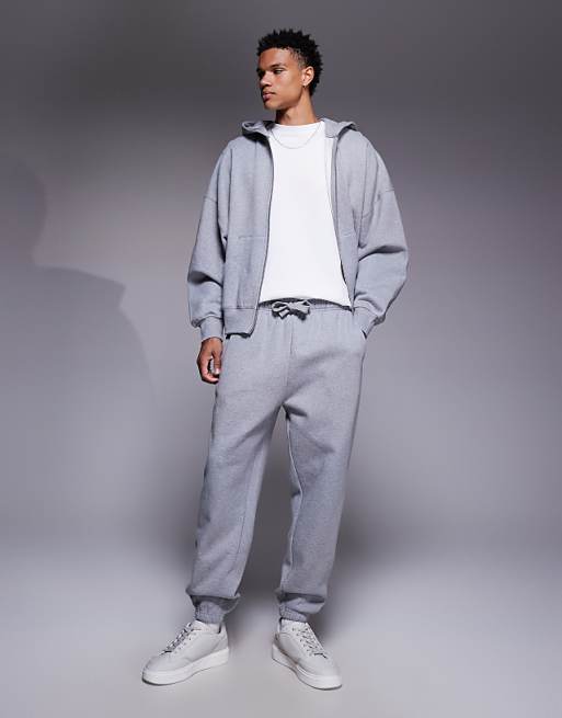 ASOS DESIGN premium heavyweight tapered joggers in 400gsm in grey marl