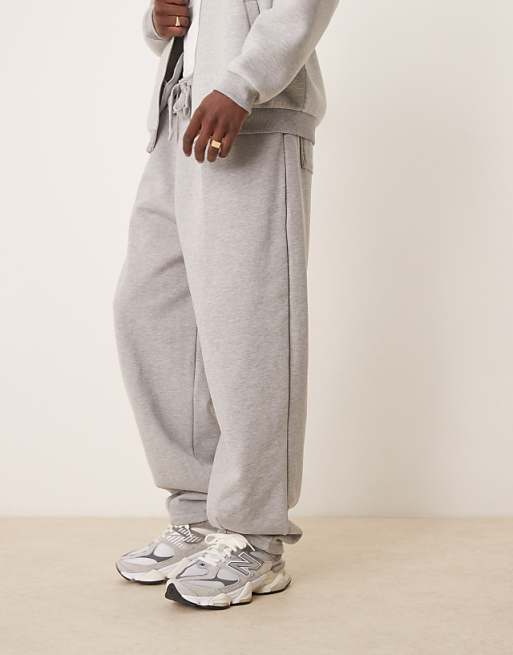 ASOS DESIGN Premium Heavyweight Wide Leg Joggers In 400gsms In Grey Marl
