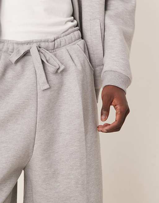 ASOS DESIGN Premium Heavyweight Wide Leg Joggers In 400gsms In Grey Marl