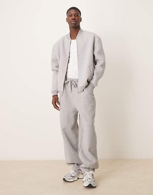 ASOS DESIGN premium heavyweight wide leg joggers in 400gsms in grey marl