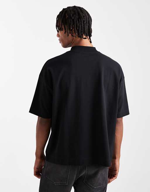 ASOS DESIGN Premium Interlock Boxy Oversized T-shirt With V Neck And Sports Graphic In Black