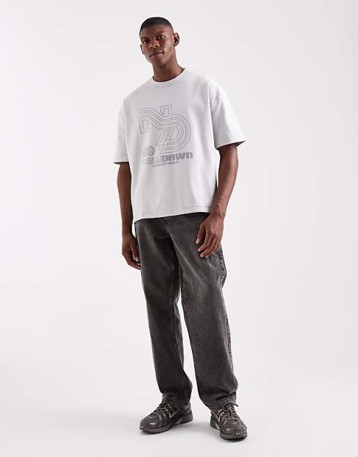 ASOS DESIGN Premium Interlock Boxy Oversized T-shirt With Street Graphic In Grey