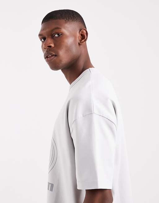 ASOS DESIGN Premium Interlock Boxy Oversized T-shirt With Street Graphic In Grey