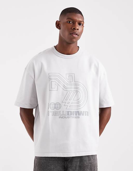 ASOS DESIGN premium interlock boxy oversized t-shirt with street graphic in grey