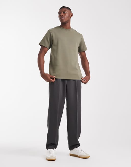 ASOS DESIGN Premium Interlock Crew Neck T-shirt In Khaki