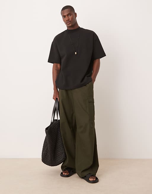 ASOS DESIGN Premium Interlock Oversized Dropped Shoulder High Neck T-shirt In Black