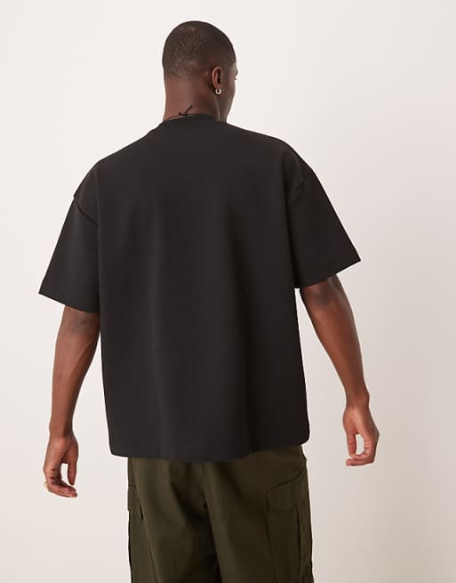 ASOS DESIGN Premium Interlock Oversized Dropped Shoulder High Neck T-shirt In Black