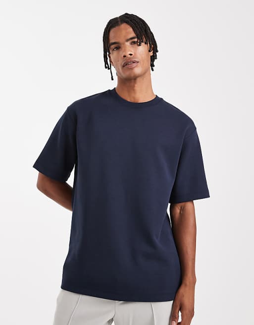 ASOS DESIGN premium interlock relaxed t-shirt in navy