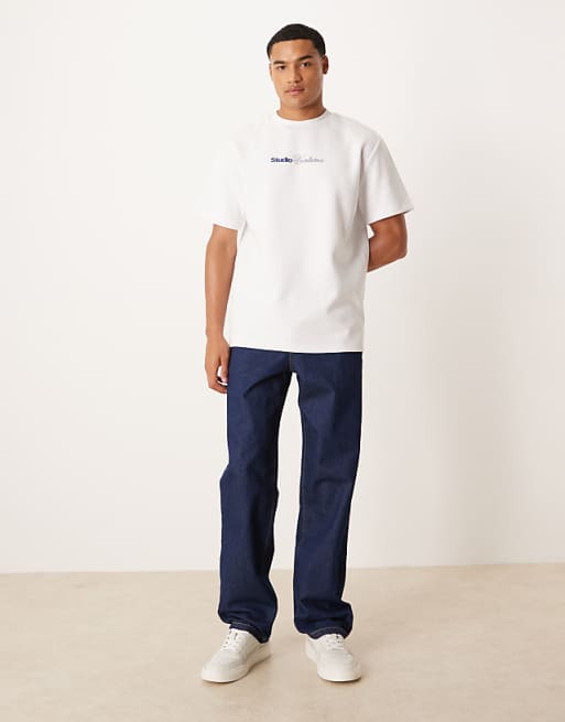 ASOS DESIGN Premium Interlock Relaxed T-shirt With City Graphic In White