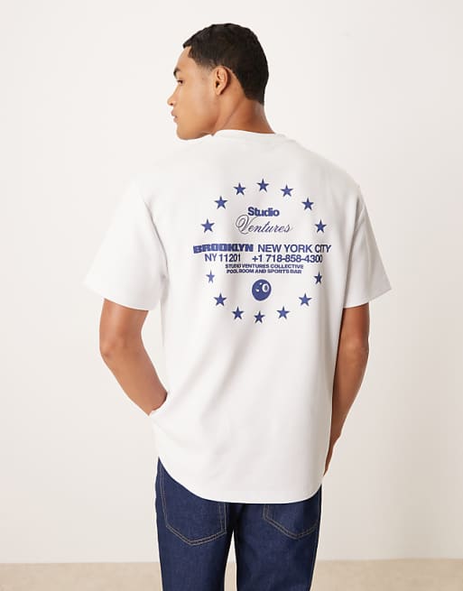 ASOS DESIGN premium interlock relaxed t-shirt with city graphic in white