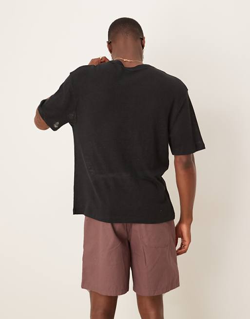 ASOS DESIGN Premium Linen Relaxed Boxy T-shirt In Black