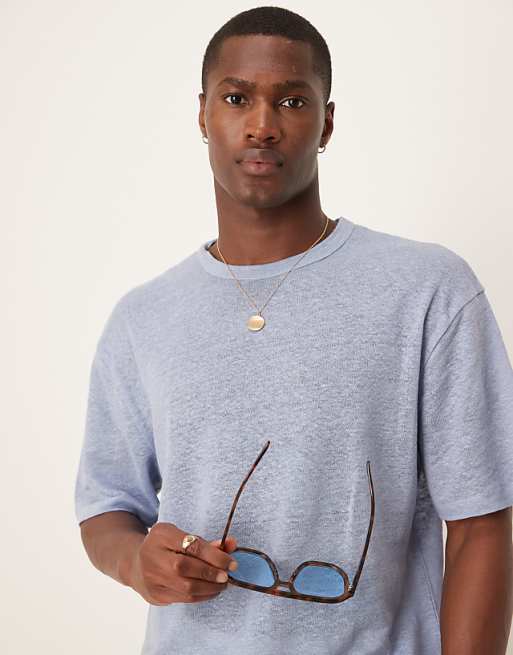 ASOS DESIGN Premium Linen Relaxed Boxy T-shirt In Blue