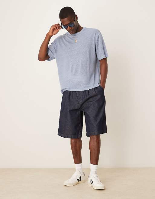 ASOS DESIGN Premium Linen Relaxed Boxy T-shirt In Blue