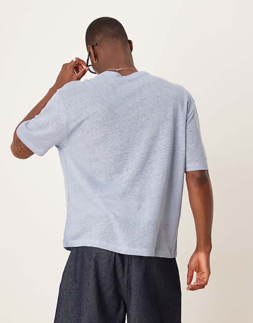 ASOS DESIGN Premium Linen Relaxed Boxy T-shirt In Blue