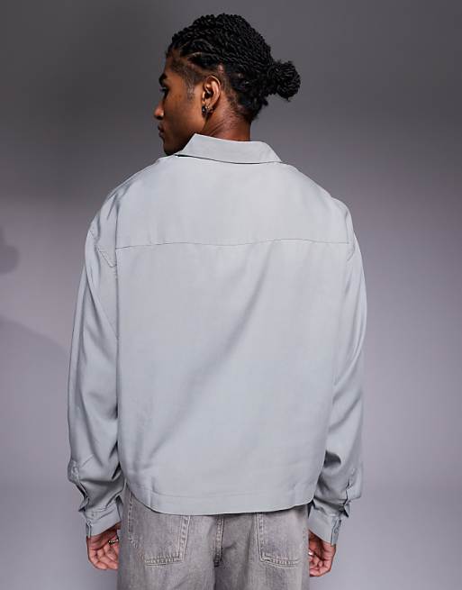 ASOS DESIGN Premium Oversized Cropped Shirt In Grey