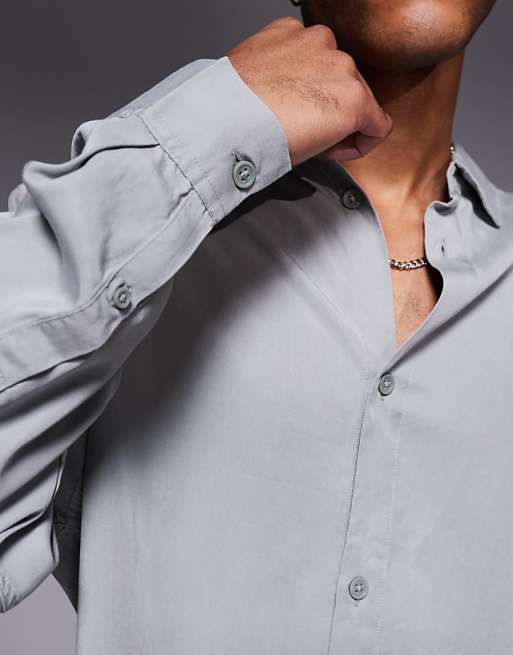 ASOS DESIGN Premium Oversized Cropped Shirt In Grey