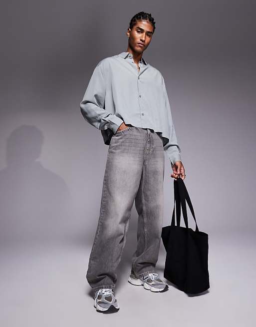 ASOS DESIGN Premium Oversized Cropped Shirt In Grey
