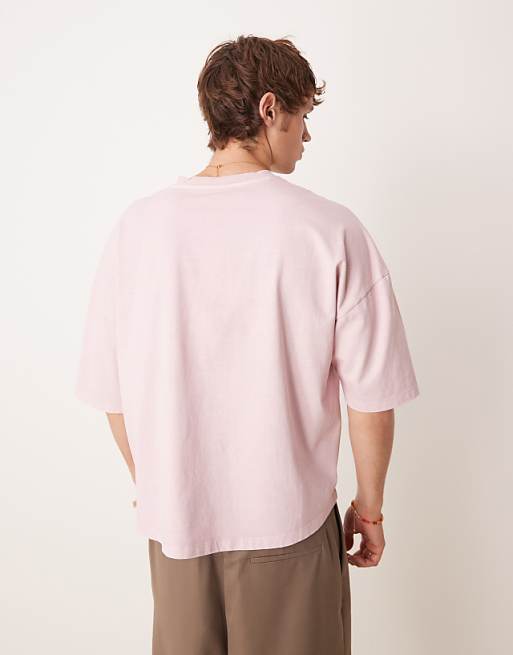 ASOS DESIGN Premium Oversized Heavyweight Boxy T-shirt With Print In Washed Pink