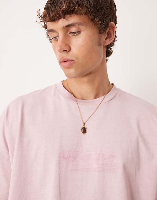 ASOS DESIGN Premium Oversized Heavyweight Boxy T-shirt With Print In Washed Pink