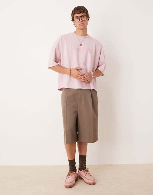 ASOS DESIGN Premium Oversized Heavyweight Boxy T-shirt With Print In Washed Pink