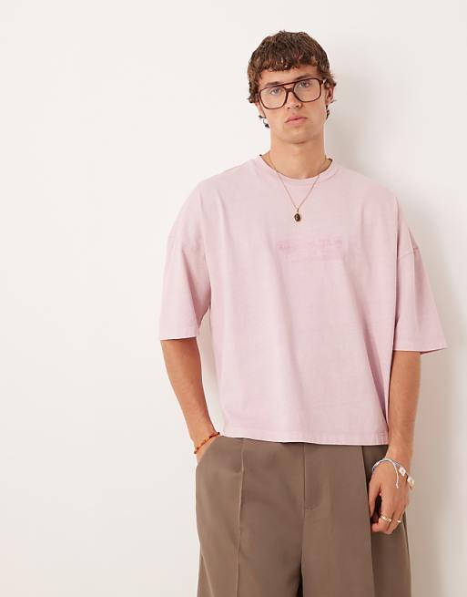 ASOS DESIGN premium oversized heavyweight boxy t-shirt with print in washed pink
