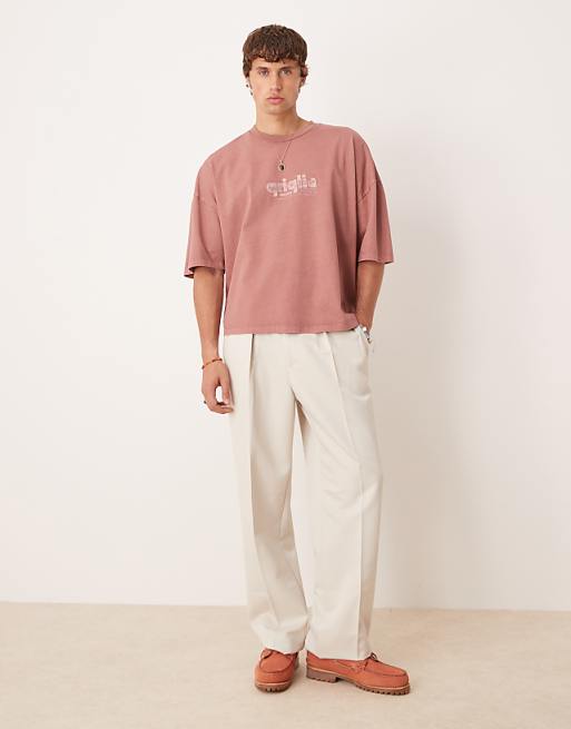 ASOS DESIGN Premium Oversized Heavyweight T-shirt With Print In Washed Brown
