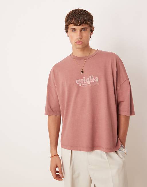 ASOS DESIGN Premium Oversized Heavyweight T-shirt With Print In Washed Brown