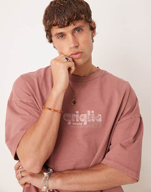 ASOS DESIGN premium oversized heavyweight t-shirt with print in washed brown