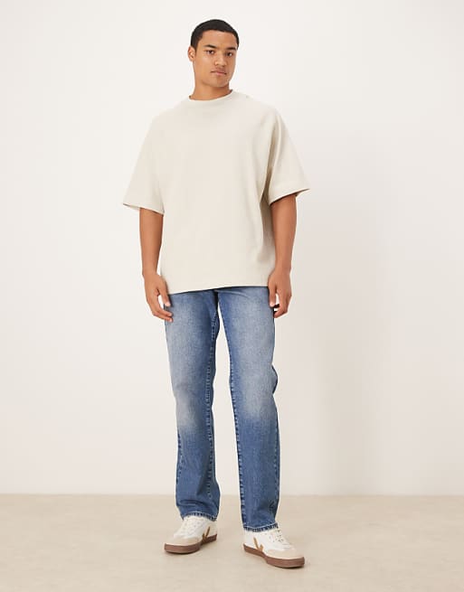 ASOS DESIGN Premium Oversized Textured Rib Raglan T-shirt In Stone