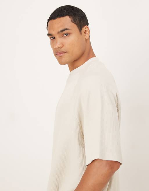 ASOS DESIGN Premium Oversized Textured Rib Raglan T-shirt In Stone